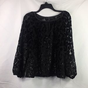 J Crew Sheer Black Blouse in burnout velvet leopard